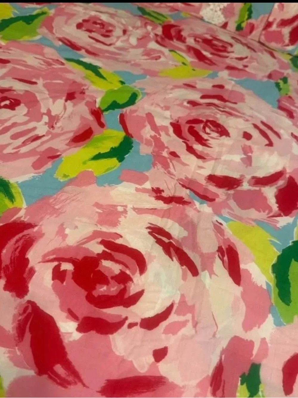 Lilly Pulitzer Pink Rose Floral Duvet Cover with Green Accents